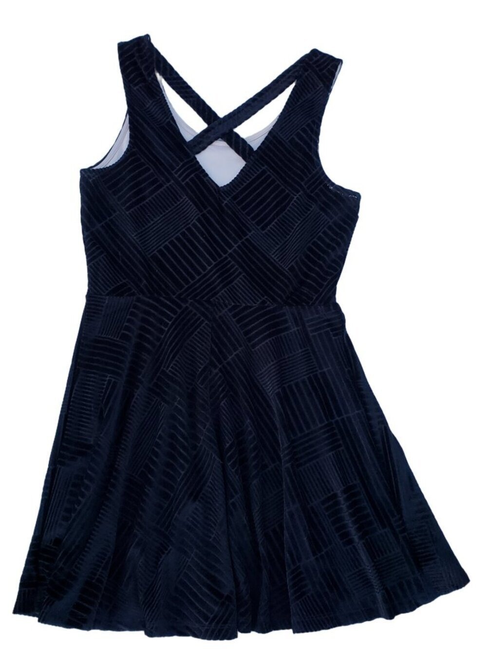 Candies Velvet Burnout Dress Black L Fit Flare Crisscross Back Party - Picture 3 of 10